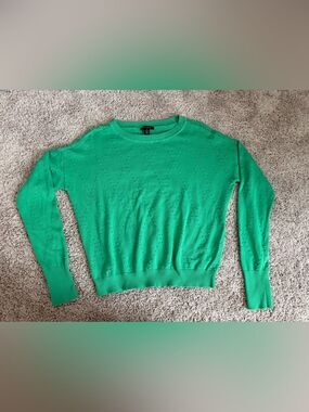 Tribal Green Eyelet Knit Crewneck Sweater with Thumbholes
